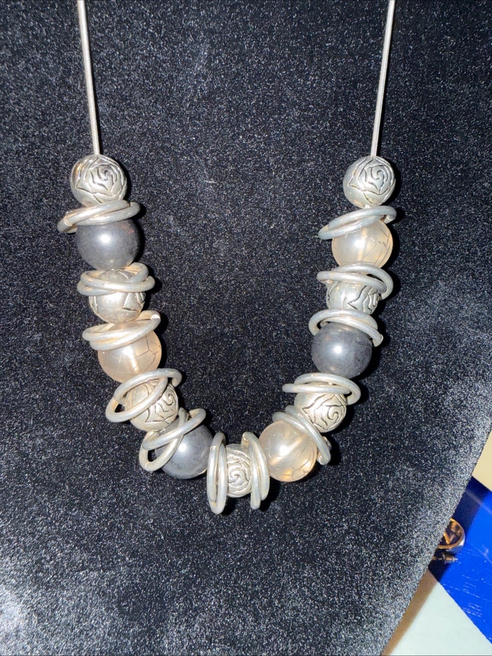 Silver-Tone and Gray Bead Necklace